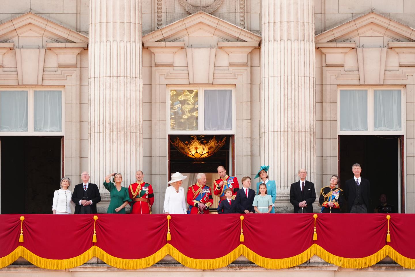 Members of the Royal Family on the balcony of Buckingham Palace, London, to view the flypast following, the Trooping the Colour ceremony in central London, as King Charles III celebrates his official birthday.