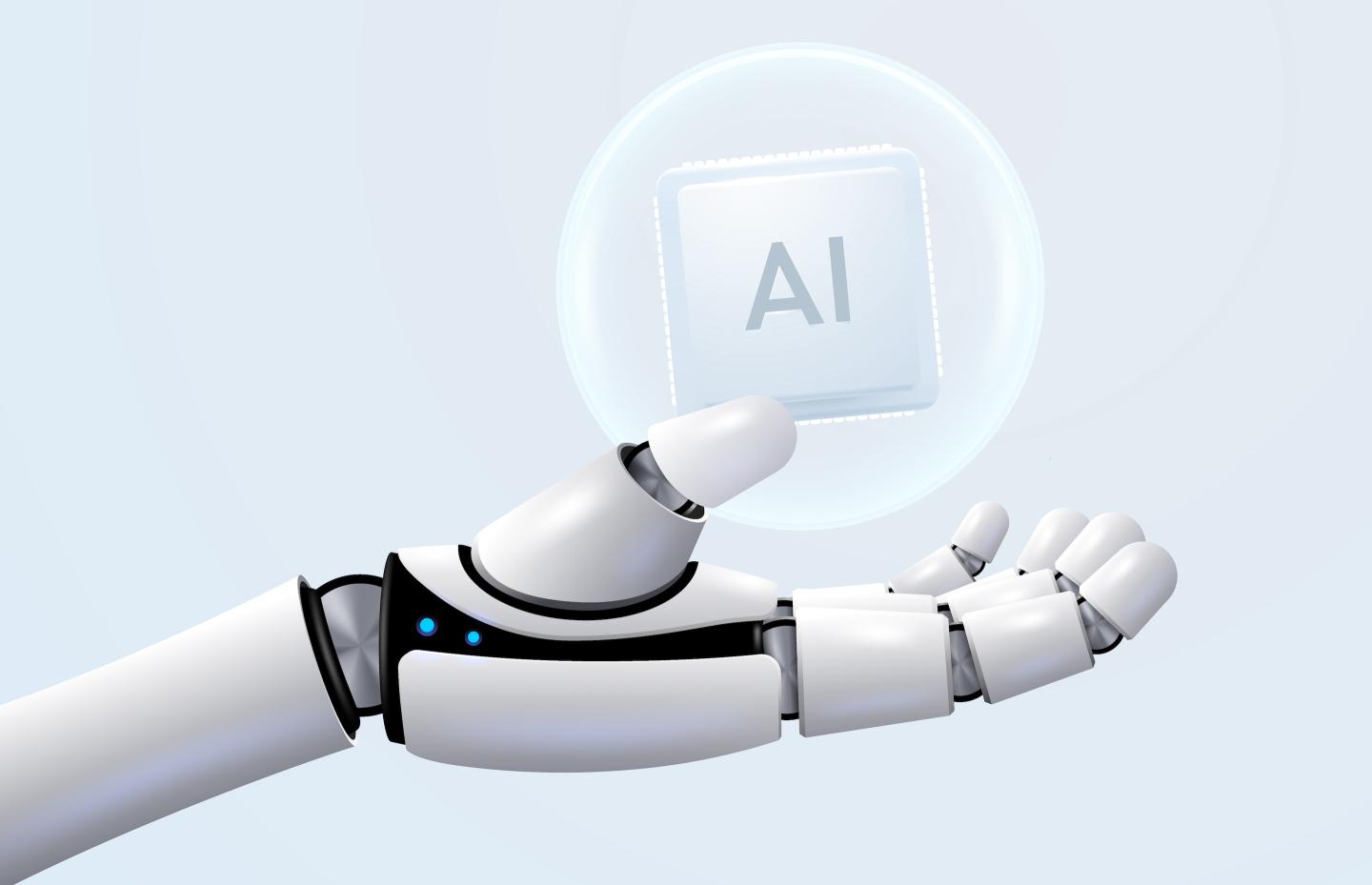 Robot hand holding processor.
