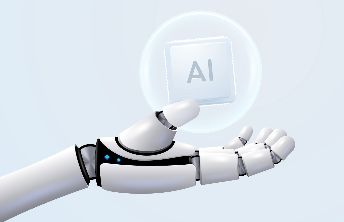 Robot hand holding processor.