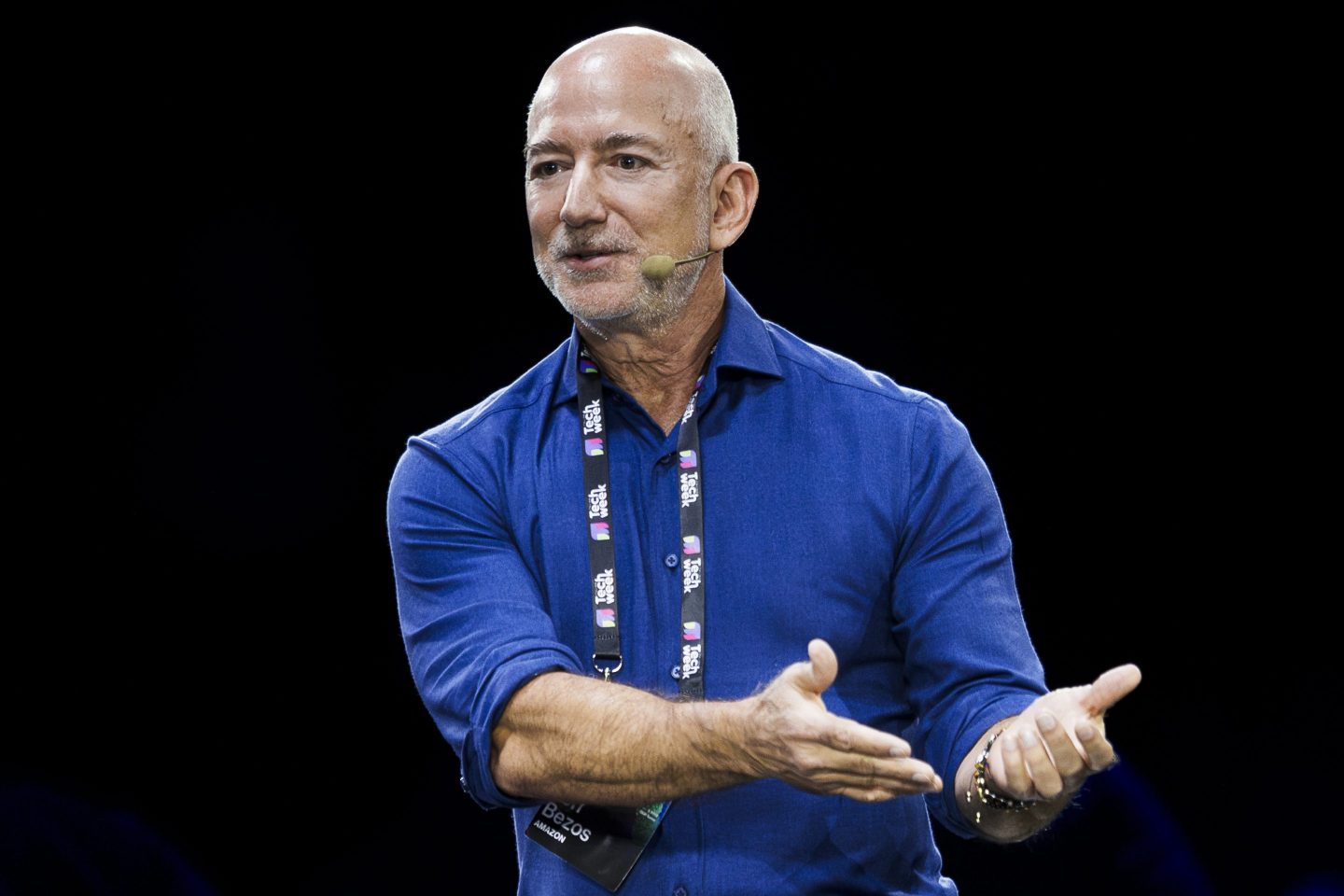 OGR, TURIN, ITALY - 2025/10/03: Jeff Bezos, founder of Amazon, speaks on stage during the Italian Tech Week 2025. The Italian Tech Week is one of the most important technology events in Europe and it brings together over 15000 participants and more than 150 international speakers to discuss the latest developments in AI, space, climate, mobility, and health. (Photo by Nicolò Campo/LightRocket via Getty Images)