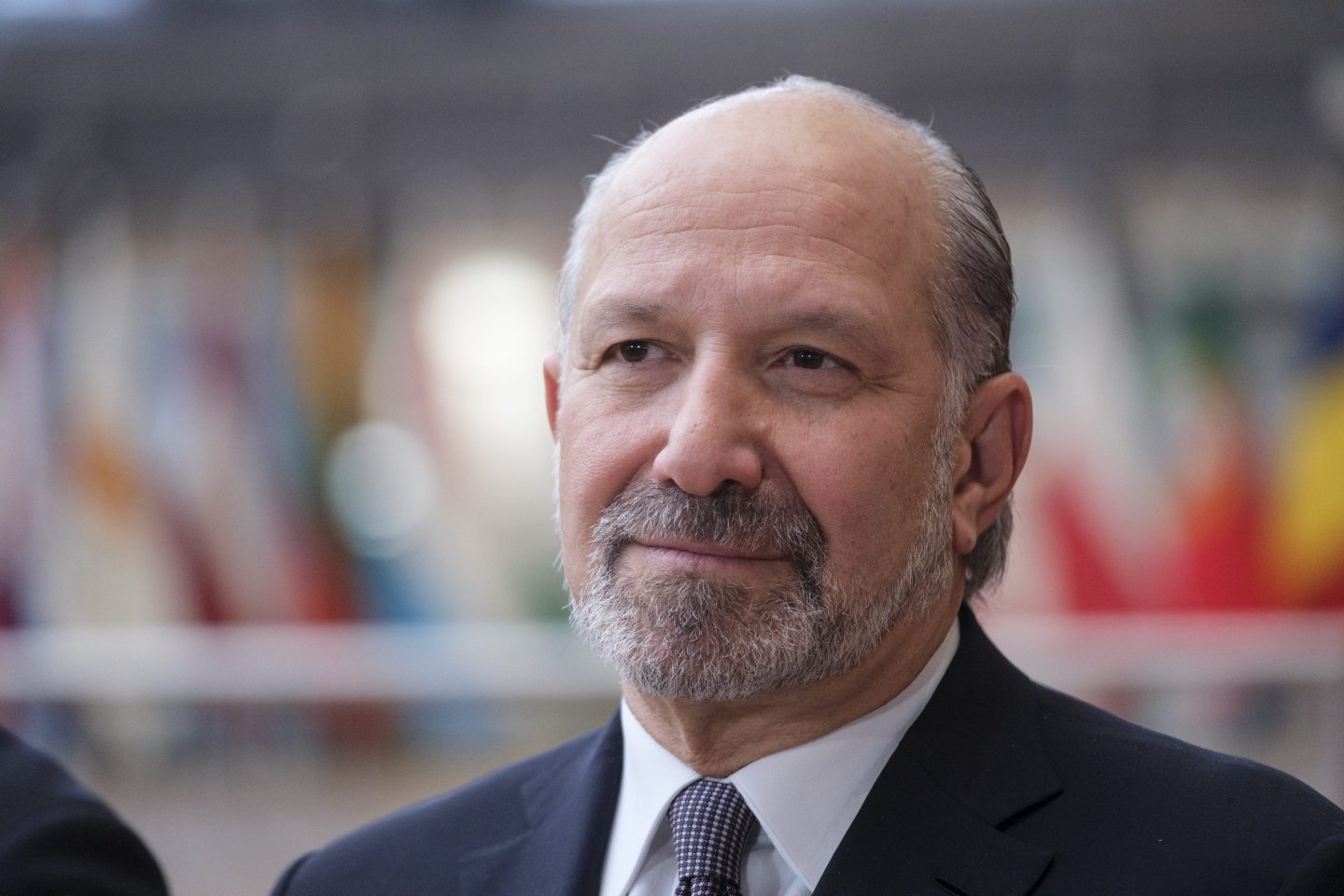 United States Secretary of Commerce Howard William Lutnick answers questions at the end of an EU Trade Ministers meeting in the Europa building the EU Council headquarters.