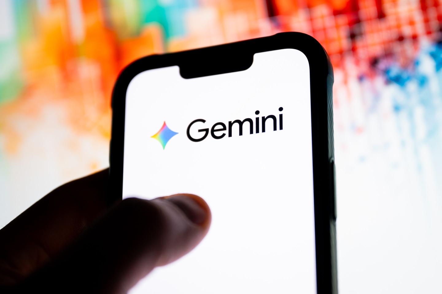 A smartphone displaying the Google Gemini logo.