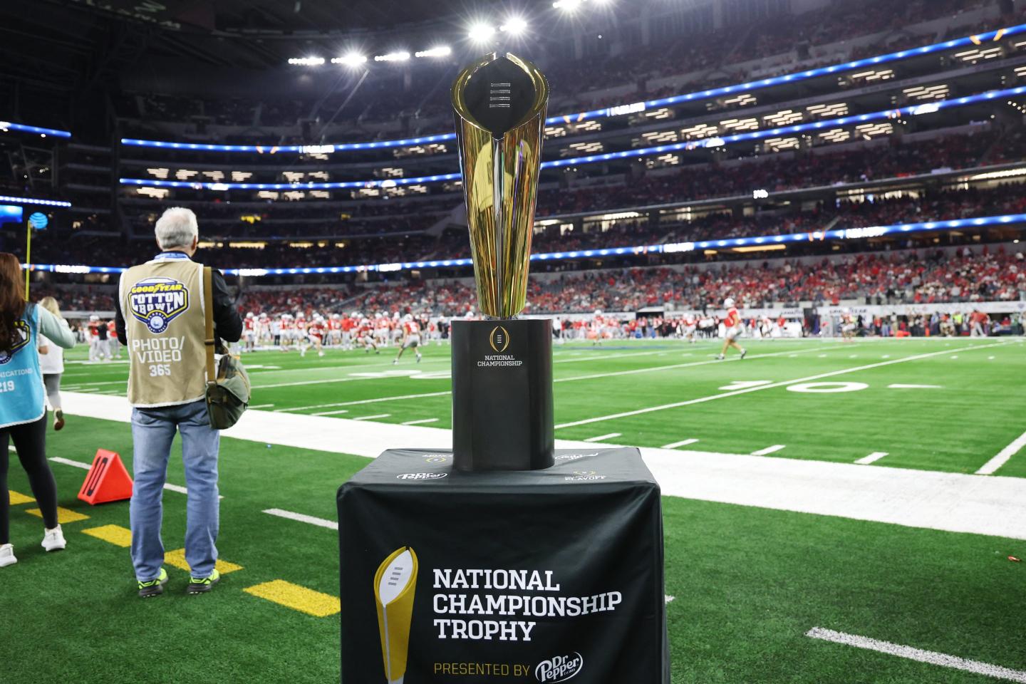 A detail of the CFP National Championship Trophy prior to the College Football Playoff Quarter Final Game between the Ohio State Buckeyes and the Miami (FL) Hurricanes.