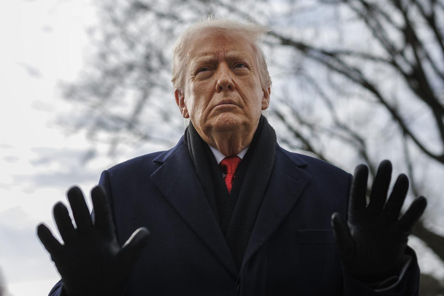 WASHINGTON, DC - JANUARY 16: President Donald Trump speaks to reporters on the South Lawn before boarding Marine One at the White House on January 16, 2026 in Washington, DC. The President is expected to travel to