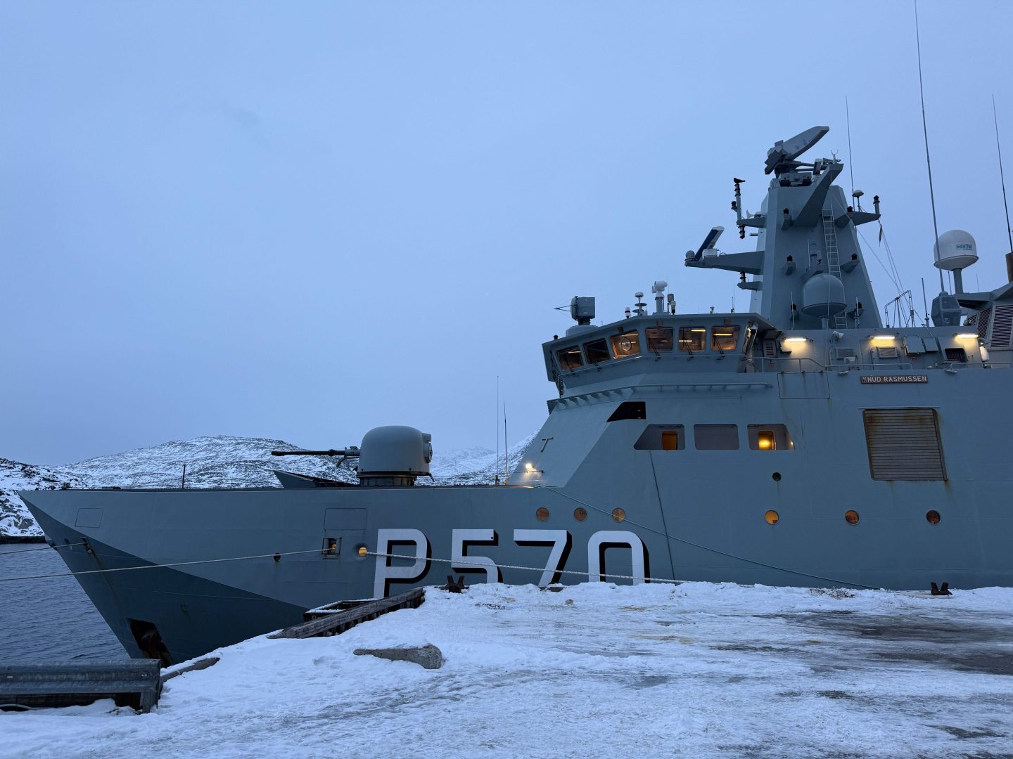 17 January 2026, Greenland, Nuuk: The Danish warship "Knud Rasmussen" is moored in the harbor of Nuuk. Photo: Julia Wäschenbach/dpa (Photo by Julia Wäschenbach/picture alliance via Getty Images)