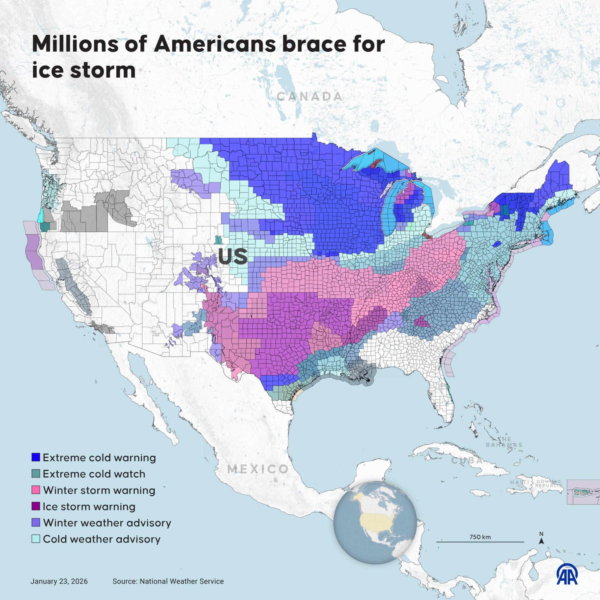 La tempête hivernale est si importante que plus de 170 millions d’Américains sont soumis à un avertissement de glace et de neige | Fortune La tempête hivernale est si importante que plus de 170 millions d’Américains sont soumis à un avertissement de glace et de neige | Fortune