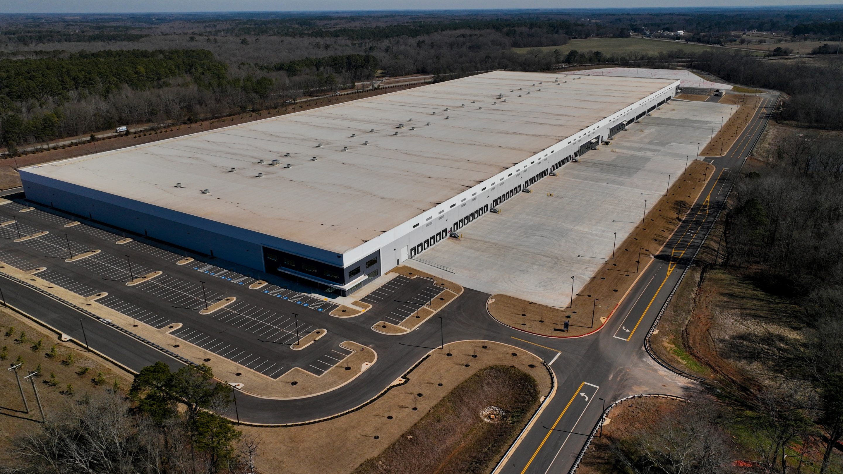 A newly built warehouse is seen on Friday, Feb. 6, 2026, in Social Circle, Ga., where officials are concerned about U.S. Immigrations and Customs Enforcement's plans connected to a $45-billion expansion of immigrant detention centers. 