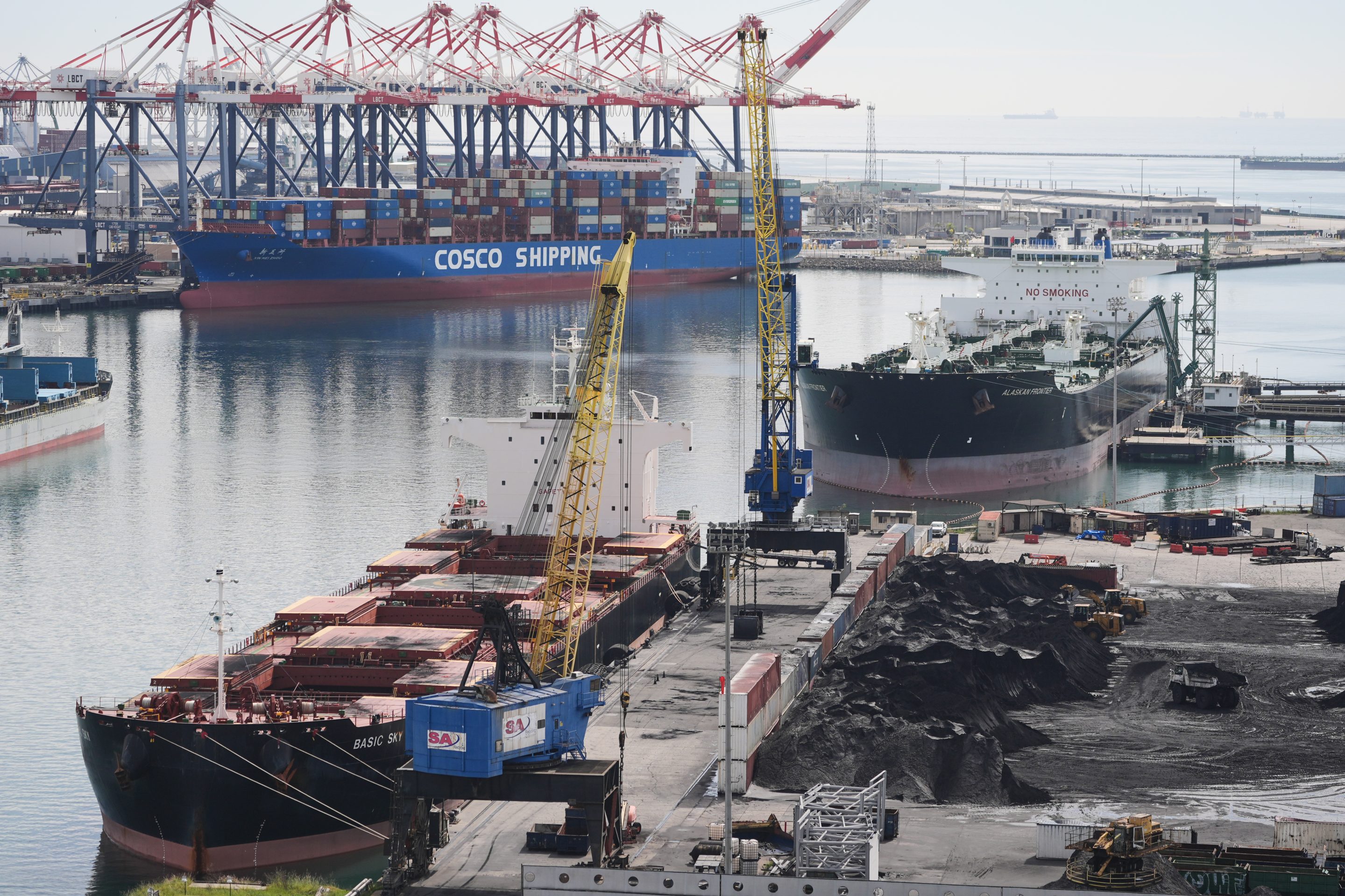 Ships are docked at the Port of Long Beach Friday, Feb. 20, 2026, in Long Beach, Calif. 