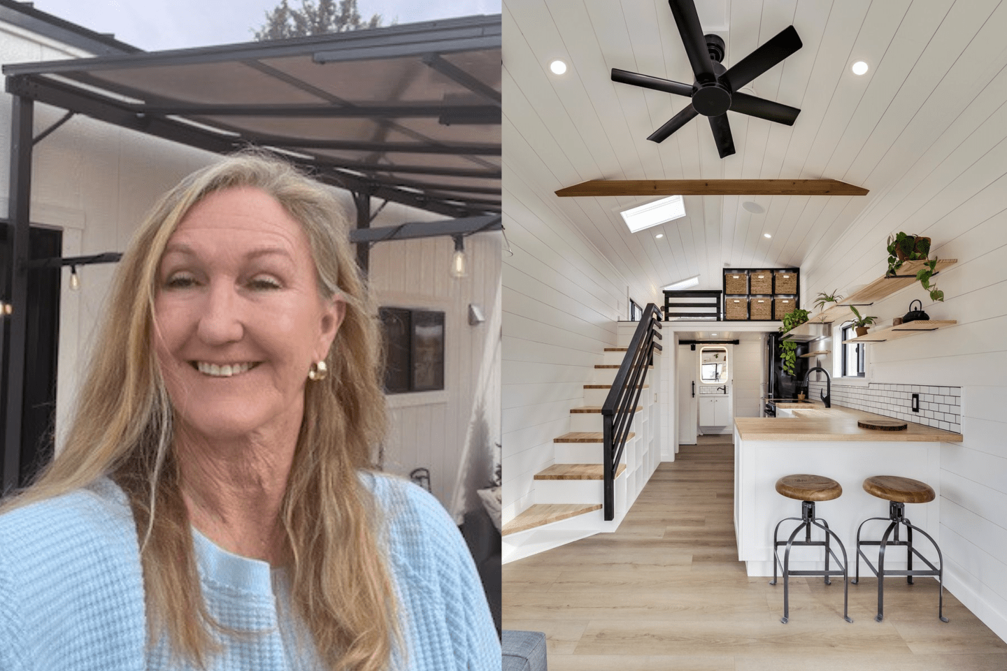 Denise Martin in front of her granny pod