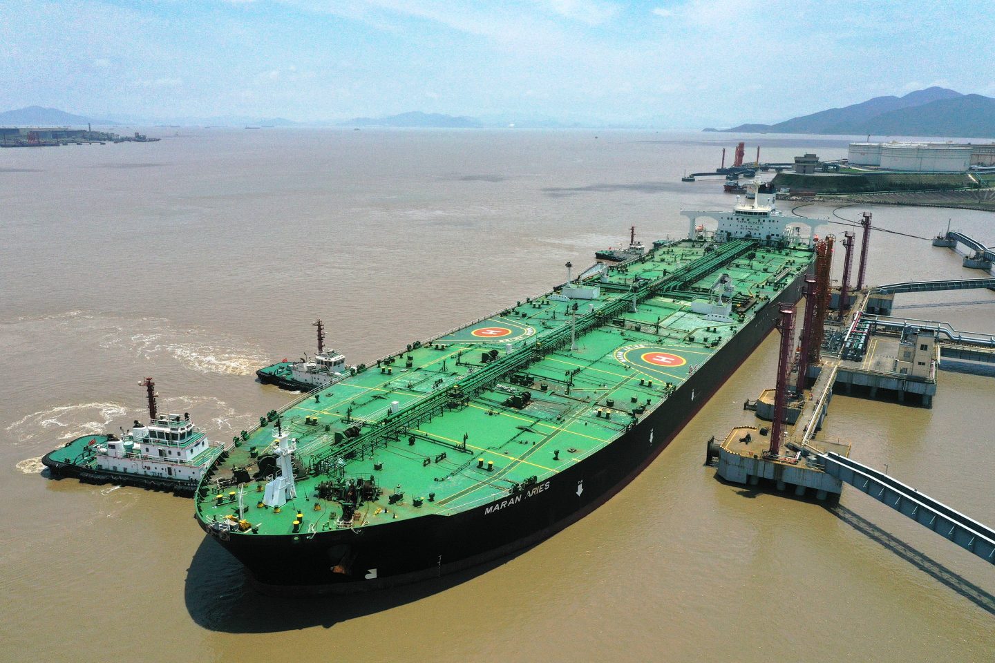 A Very Large Crude Carrier from Greece unloads in China in 2020.