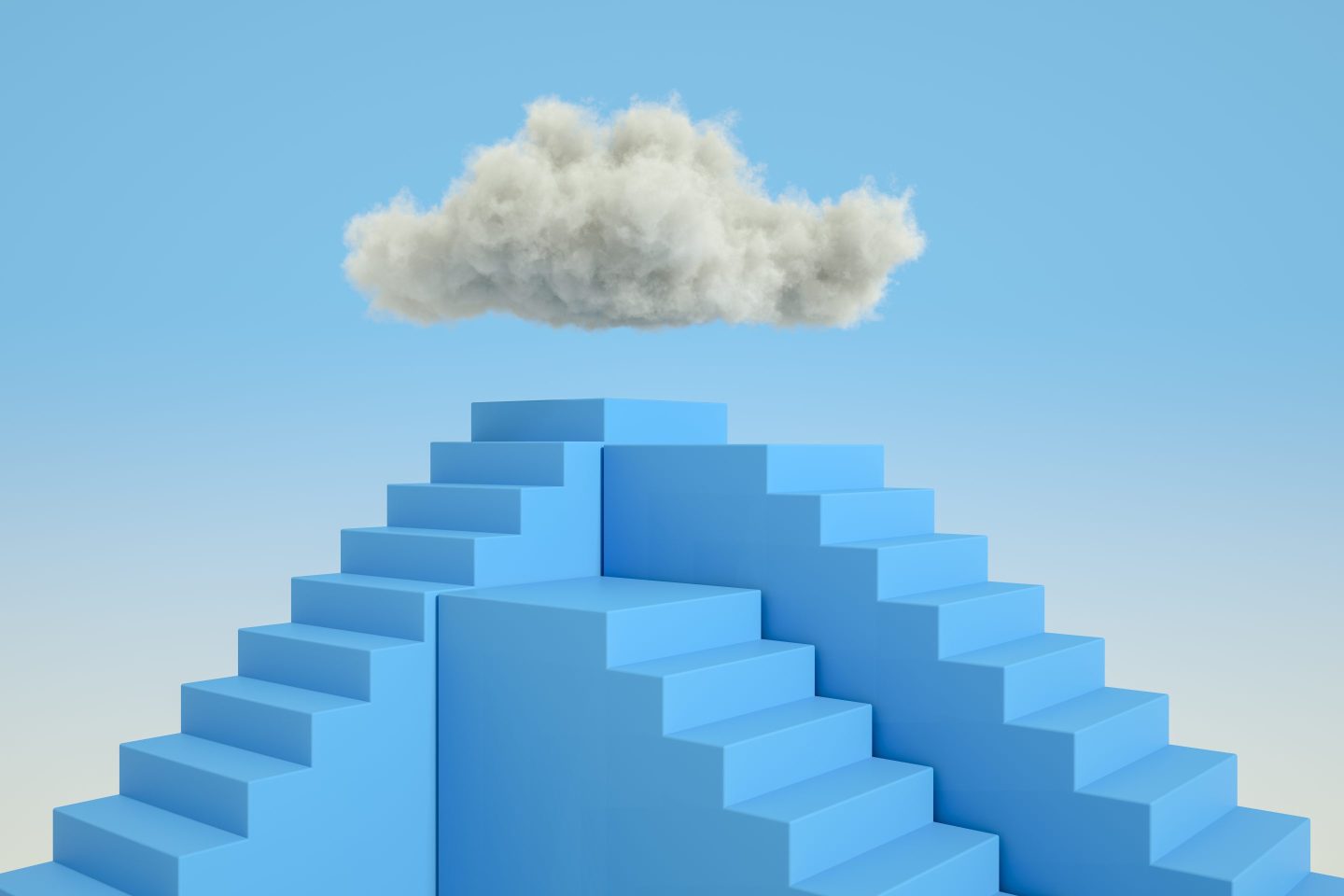 3d rendering of Staircase and cloud. Success, steps, ladder of success concept.