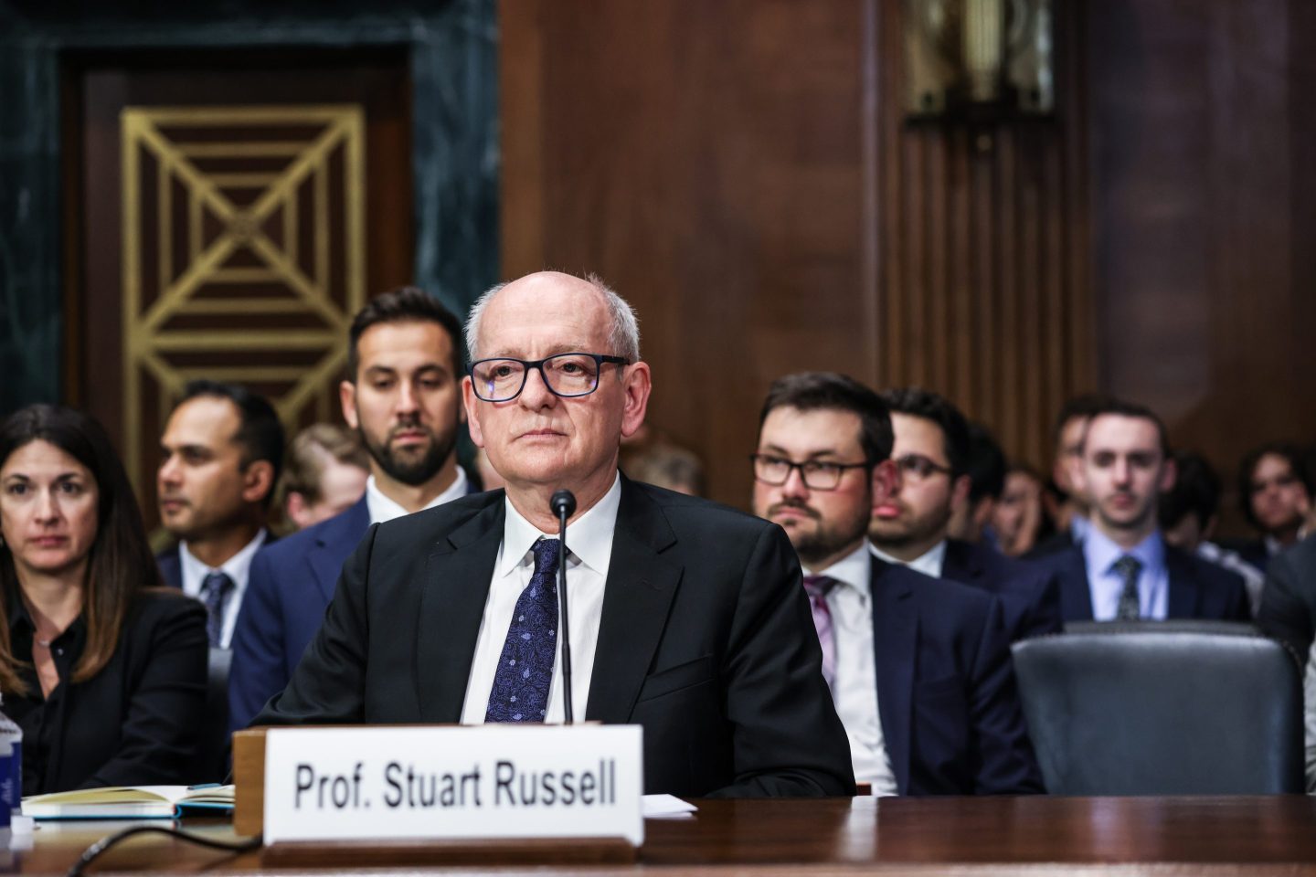 Professor Stuart Russell pictured in 2023 during a Congressional testimony on AI oversight