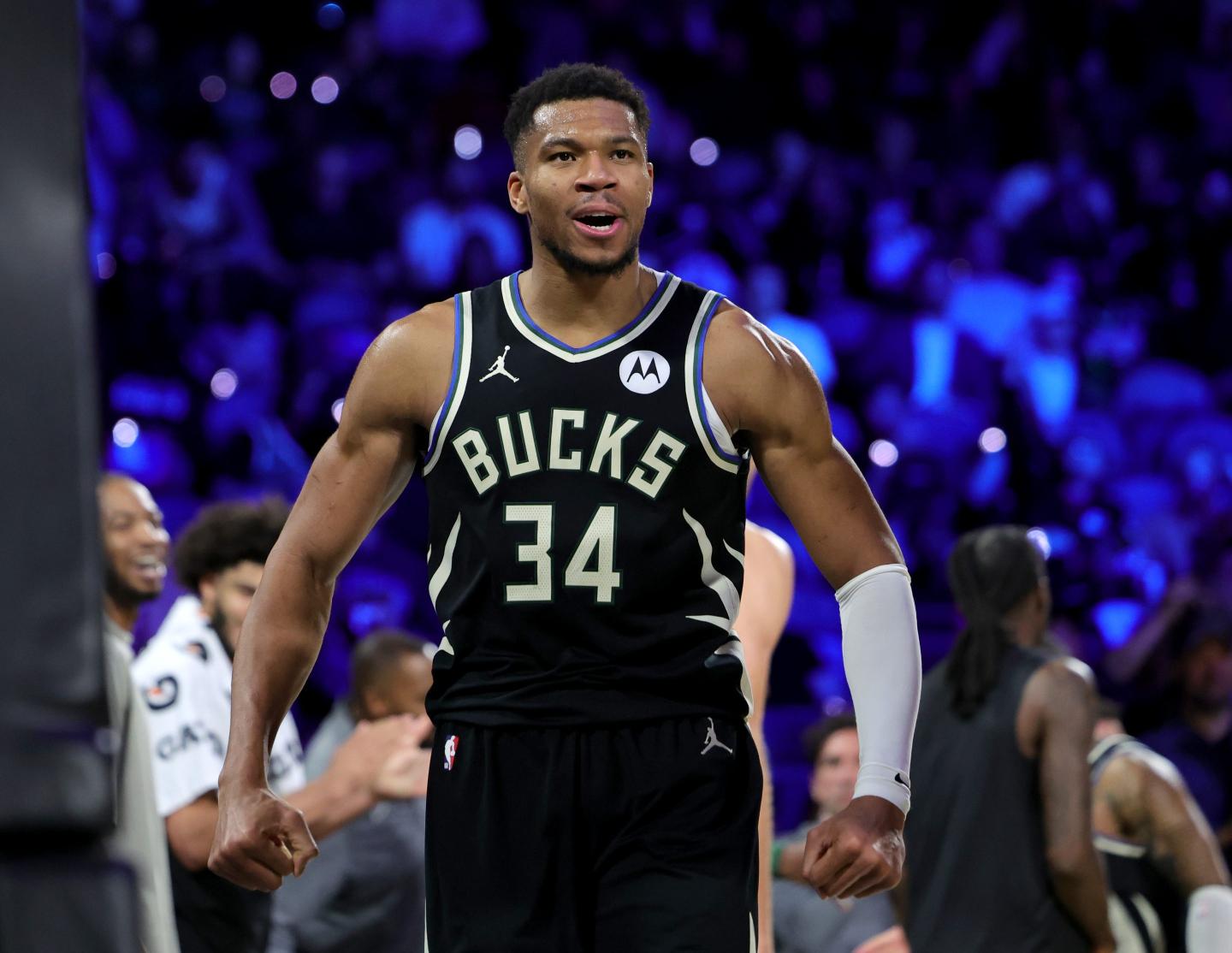 basketball player celebrates on the court