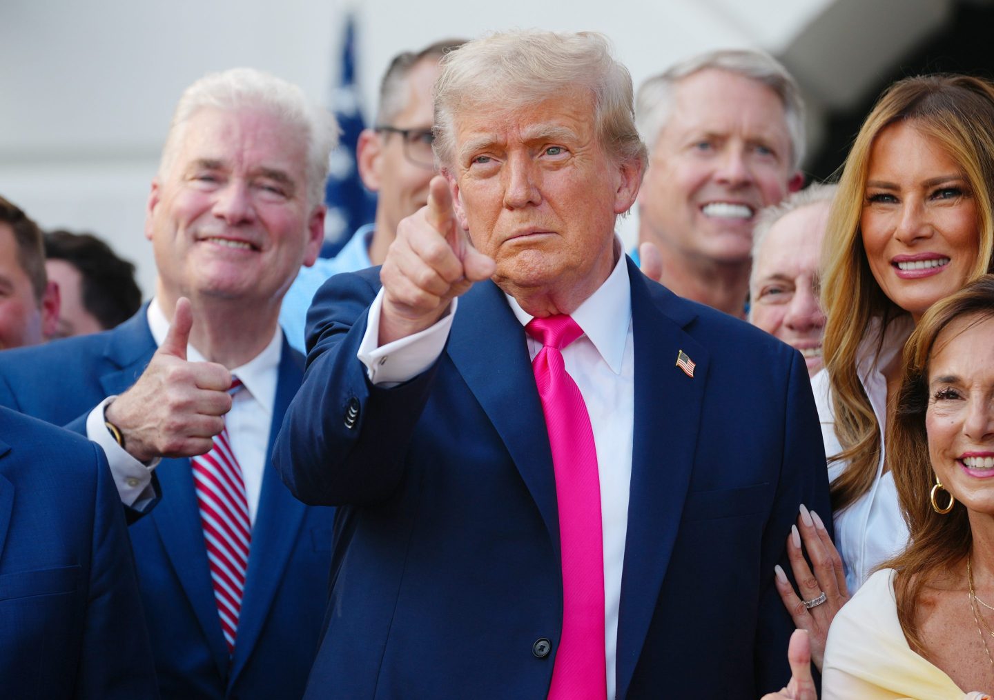 Trump points and speaks