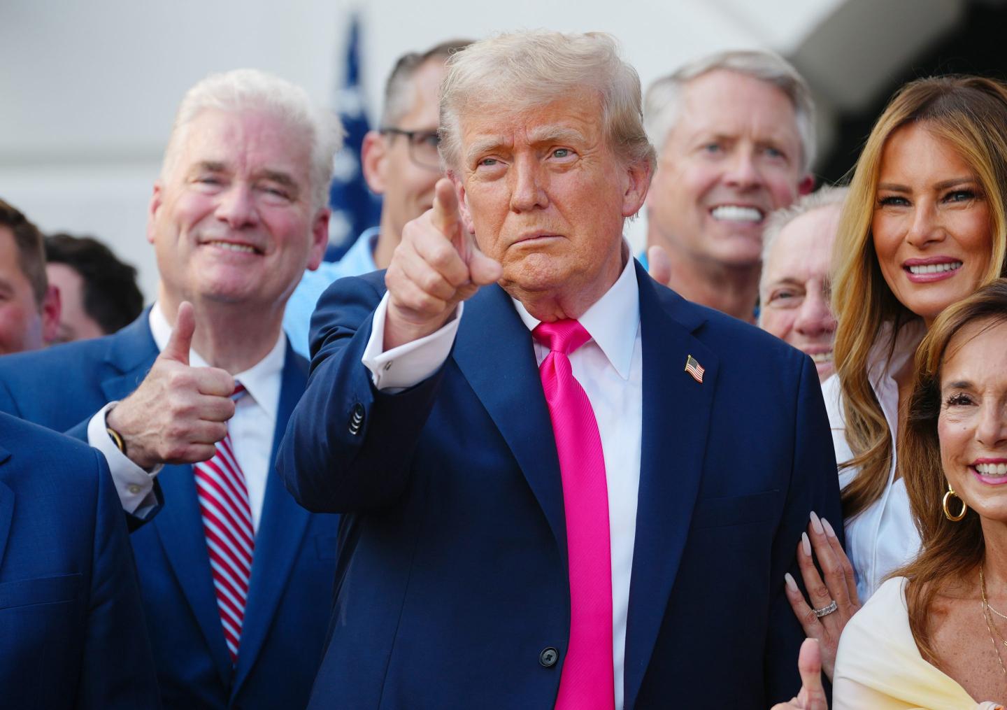 Trump points and speaks