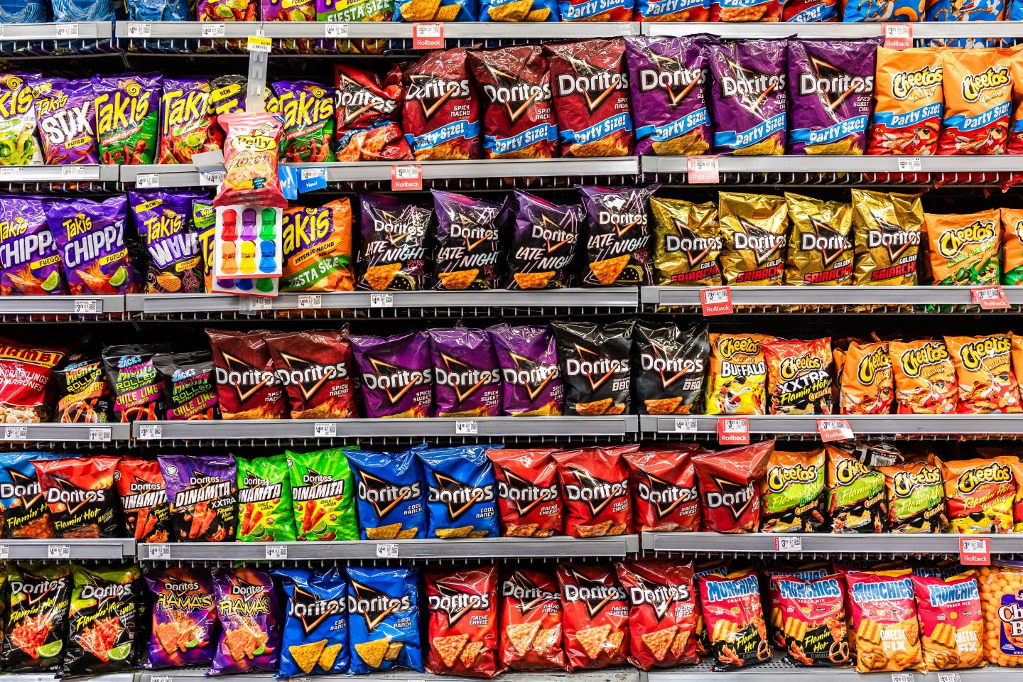 Bags of Doritos and chips on the shelves of a Walmart store in Florida City in the state of Florida in the United States of America (USA) on August 5, 2025. (Photo by Jc Milhet / Hans Lucas via AFP) (Photo by JC MILHET/Hans Lucas/AFP via Getty Images)