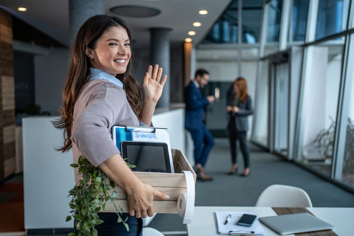 Person happily leaving for new job