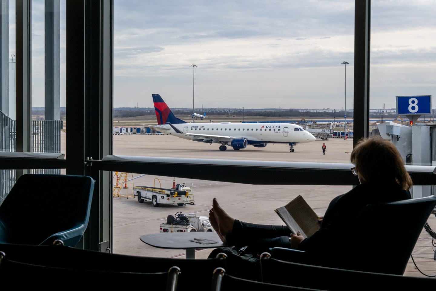 AUSTIN, TEXAS - JANUARY 12: A Delta Airlines plane sits on the runway at the Austin-Bergstrom International Airport on January 12, 2026 in Austin, Texas. Delta Airlines will report quarterly earnings this week. (Photo by Brandon Bell/Getty Images)