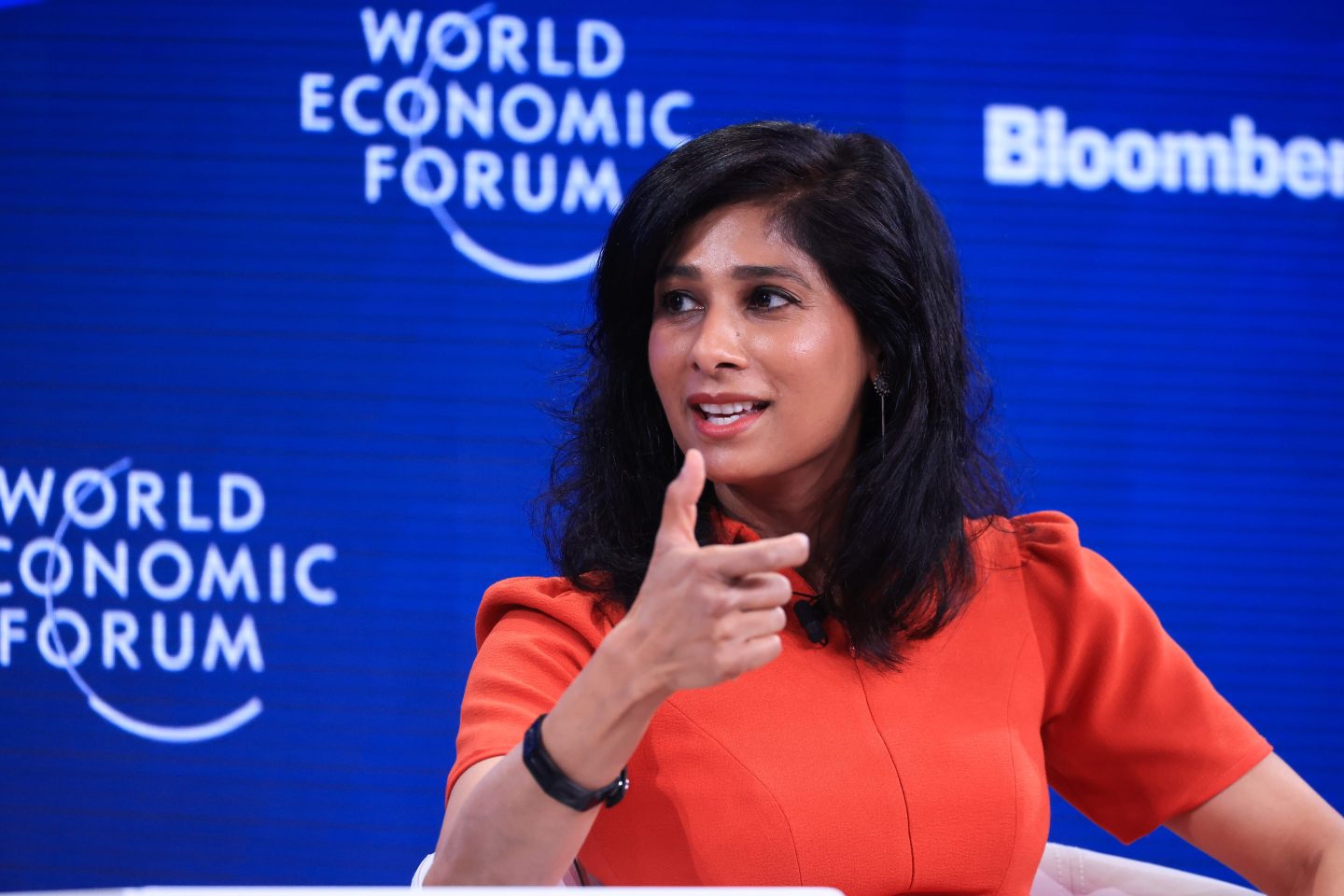 Gita Gopinath pictured during a Davos panel