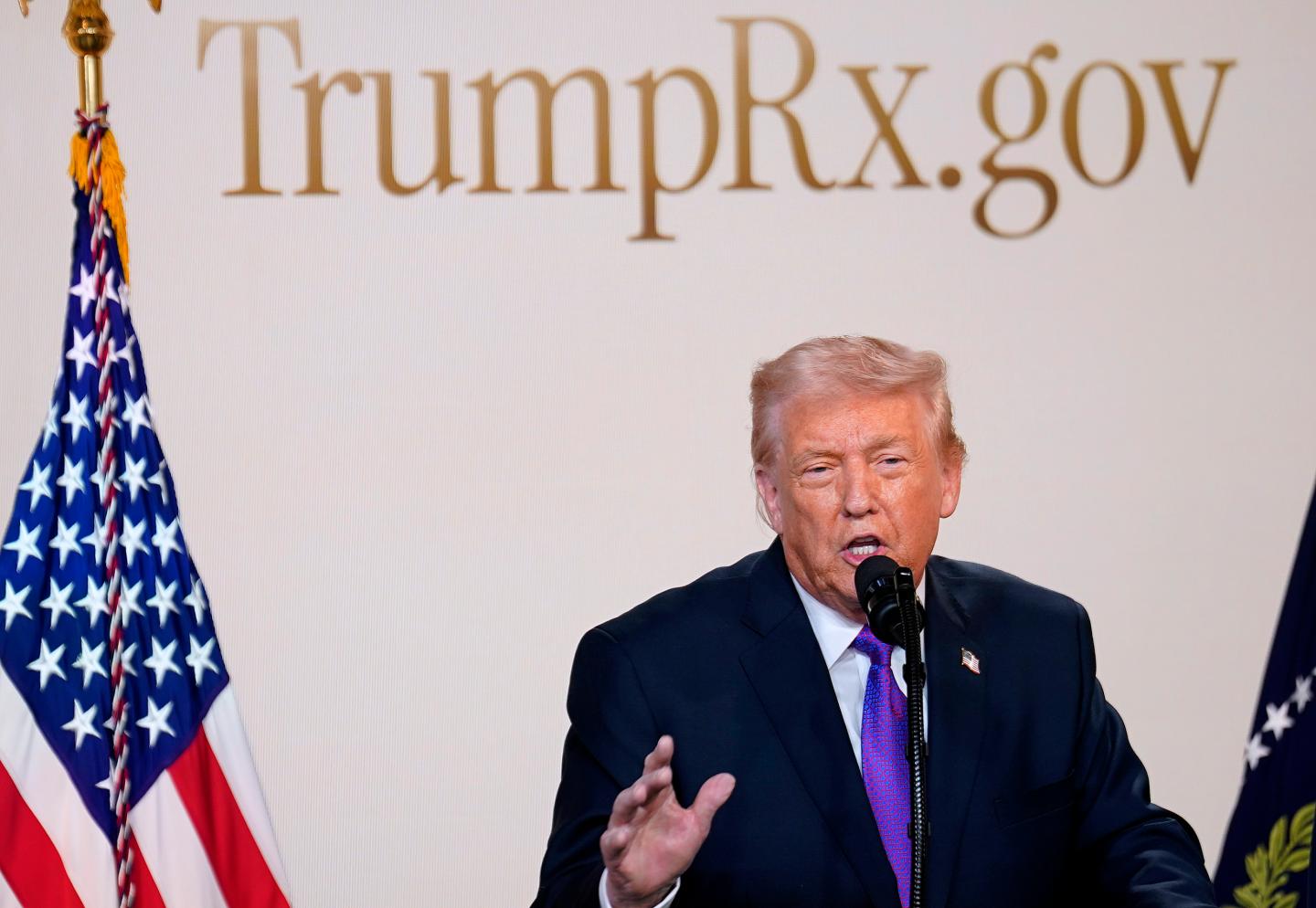 U.S. President Donald Trump speaks during an event on drug pricing in the South Court Auditorium on the White House campus on Feb. 5, 2026 in Washington, DC. 