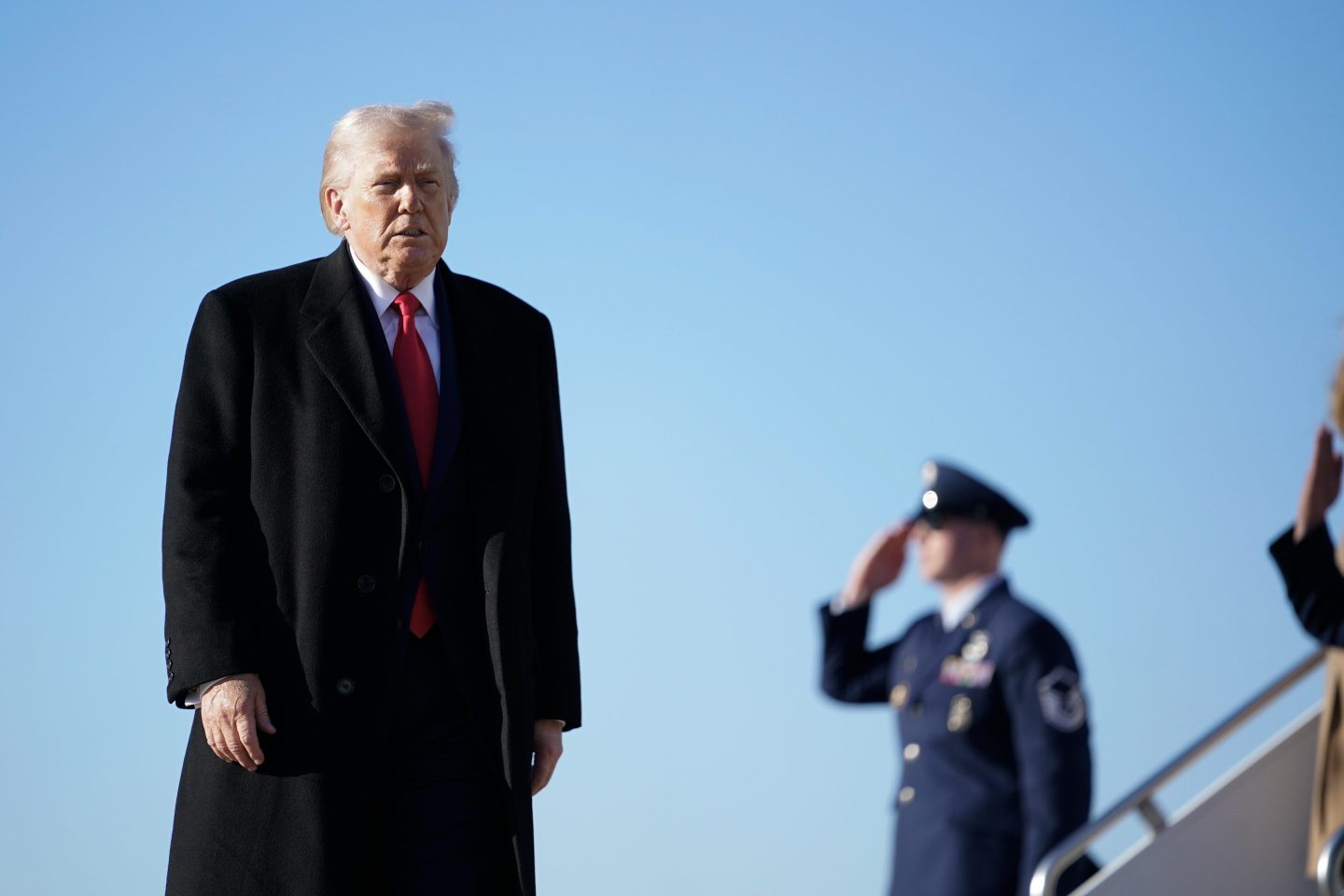 Trump stands outside Air Force One in Fort Bragg, North Carolina
