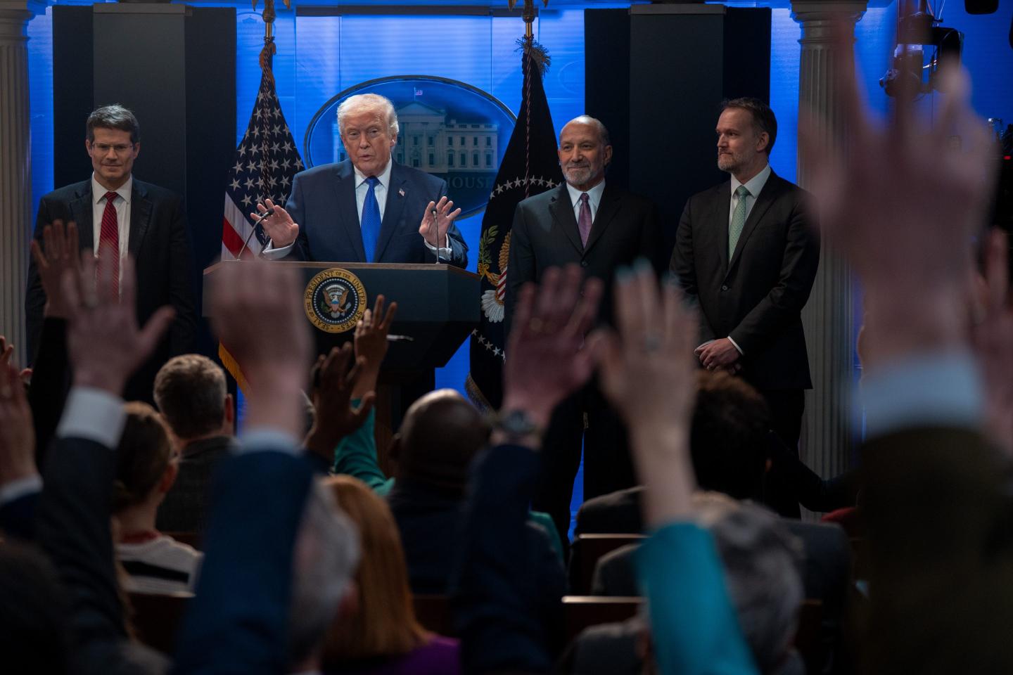 U.S. President Donald Trump speaks to reporters during a news conference on tariffs on Friday, Feb. 20, 2026 at the White House in Washington, D.C.