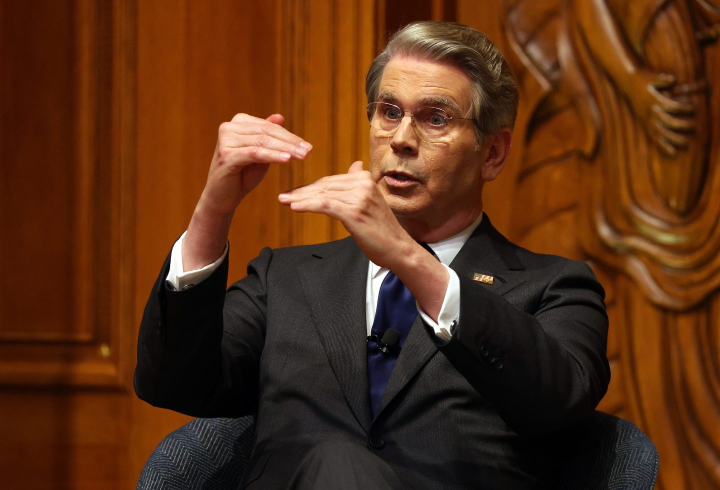 Treasury Secretary Scott Bessent speaks during a Q&A at the Economic Club Of Dallas on February 20, 2026 in Dallas, Texas.