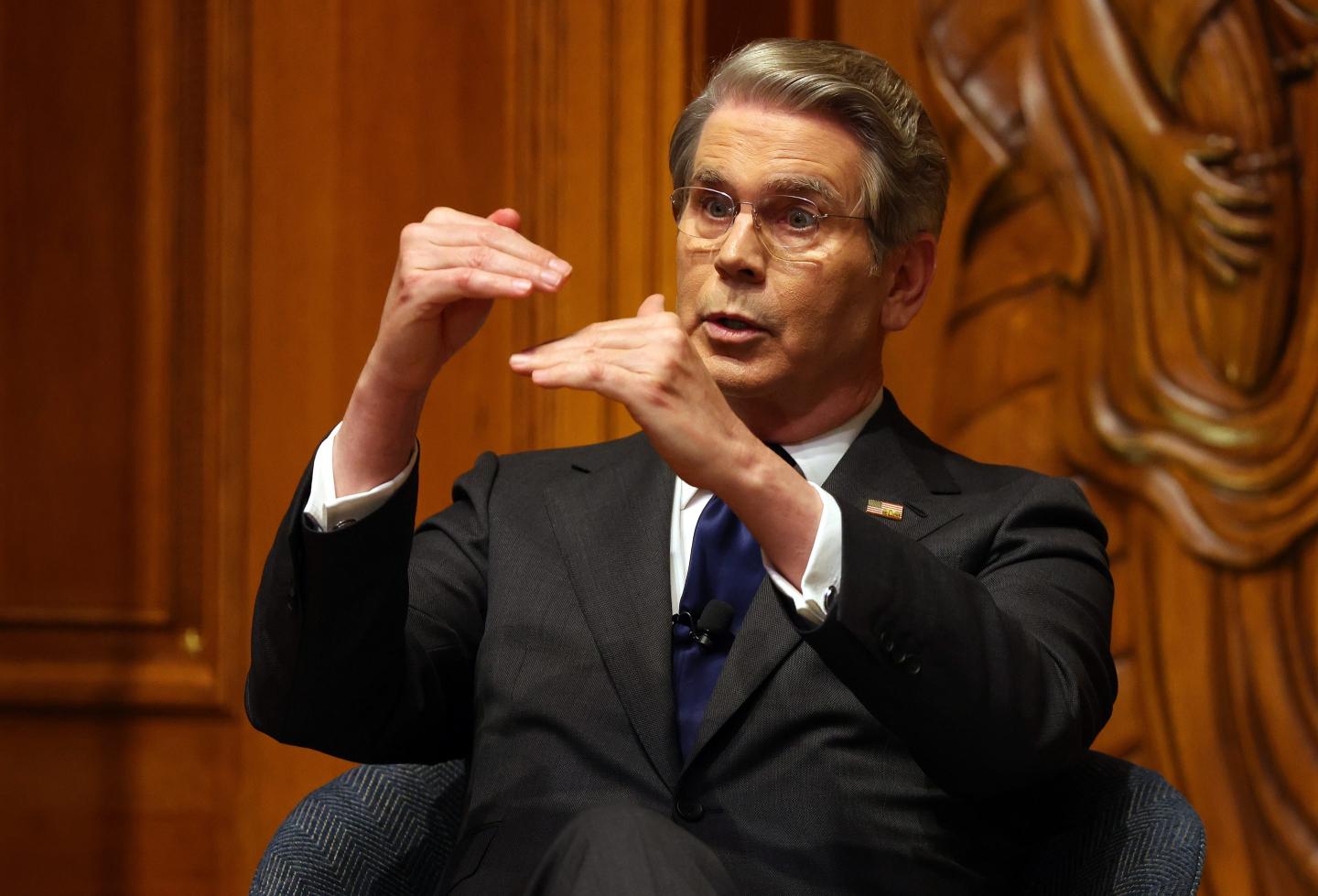 Treasury Secretary Scott Bessent speaks during a Q&A at the Economic Club Of Dallas on February 20, 2026 in Dallas, Texas.