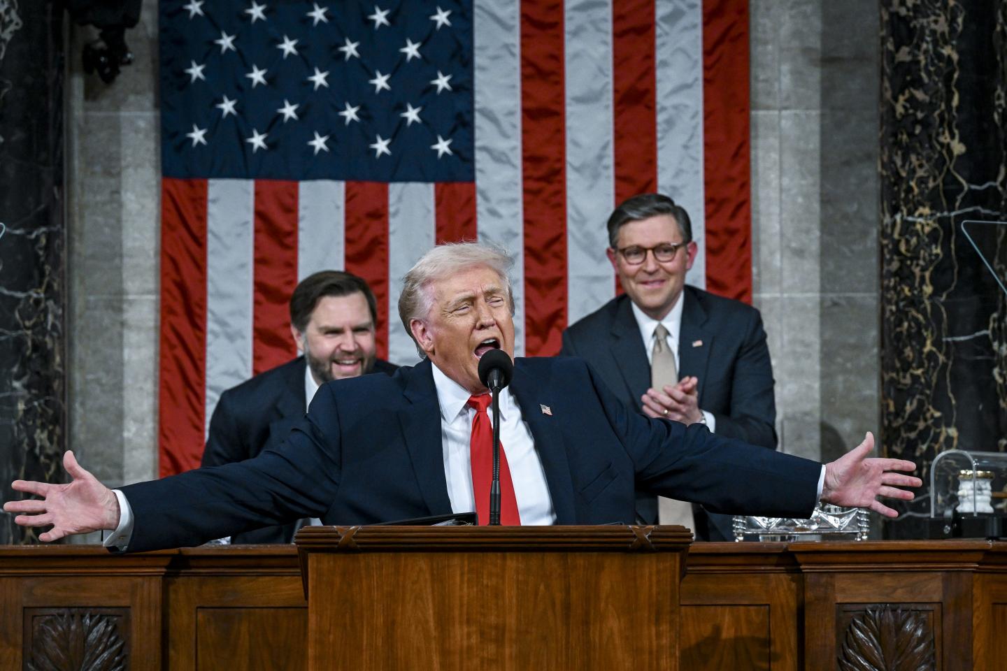 U.S. President Donald Trump delivers the State of the Union address during a joint session of Congress in the House Chamber at the Capitol on February 24, 2026 in Washington, D.C.