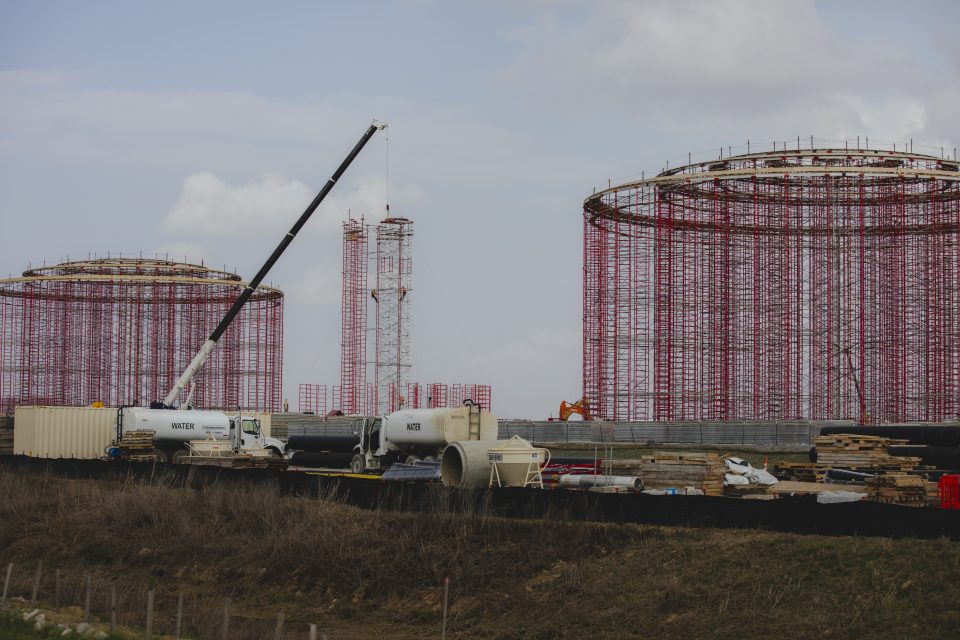 Water storage construction on the Meta data center site in Holly Ridge, Richland Parish, Louisiana.