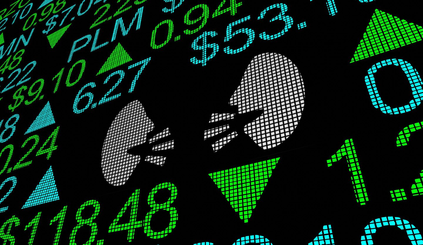 Two People Faces Talking Discussion Communication Stock Market Insider 3d Illustration