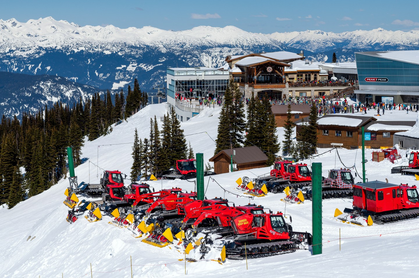 Snow groomers at the Whistler Blackcomb ski resort on Whistler Mountain, British Columbia, Canada, on Tuesday, March 28, 2023. Photographer: James MacDonald/Bloomberg via Getty Images