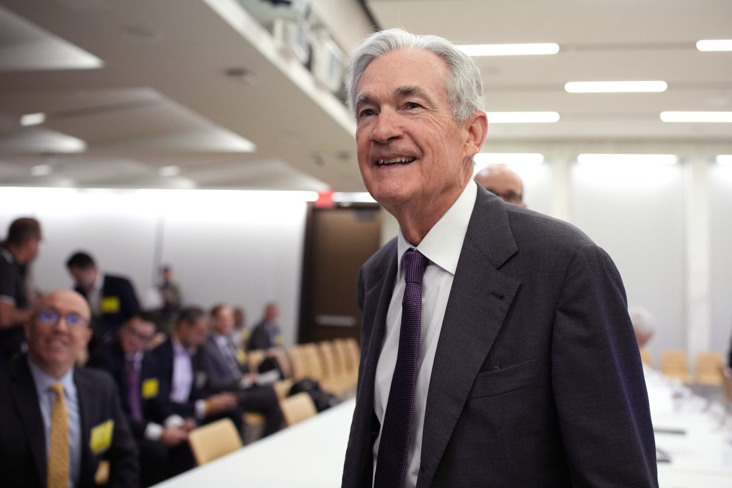 Federal Reserve Chairman Jerome Powell arrives for the Integrated Review of the Capital Framework for Large Banks Conference at the Federal Reserve on July 22, 2025 in Washington, DC.