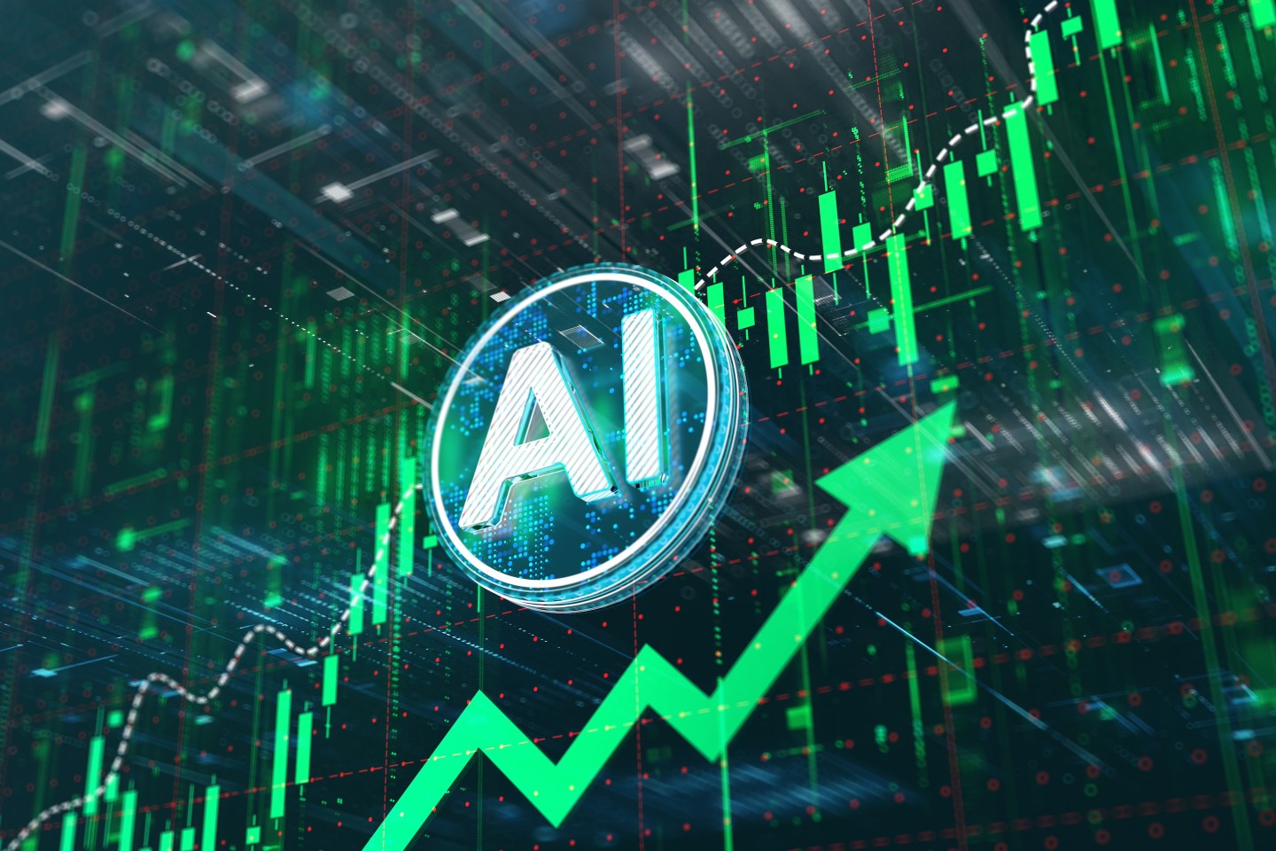 Abstract business graph of AI growth. market growth, analysis, and future projections.