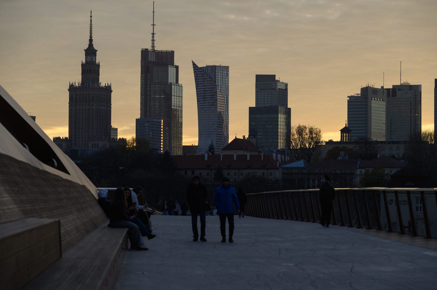 Warsaw skyline at sunset