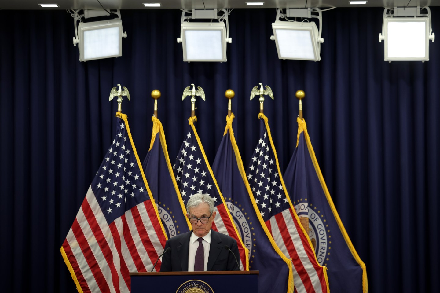 Federal Reserve Chair Jerome Powell speaks during a press conference following the Federal Open Markets Committee meeting at the Federal Reserve on January 28, 2026 in Washington, DC