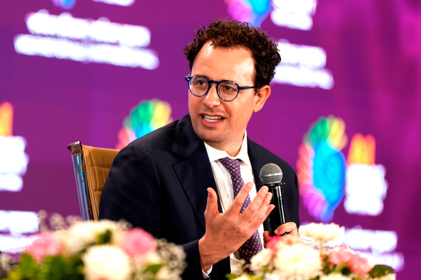 Dario Amodei, chief executive officer of Anthropic, at the AI Impact Summit in New Delhi, India, on Thursday, Feb. 19, 2026. India kicked off one of the world’s largest artificial intelligence summits this week as Prime Minister Narendra Modi seeks to make the country an AI hub amid intense competition to develop frontier models. Photographer: Ruhani Kaur/Bloomberg