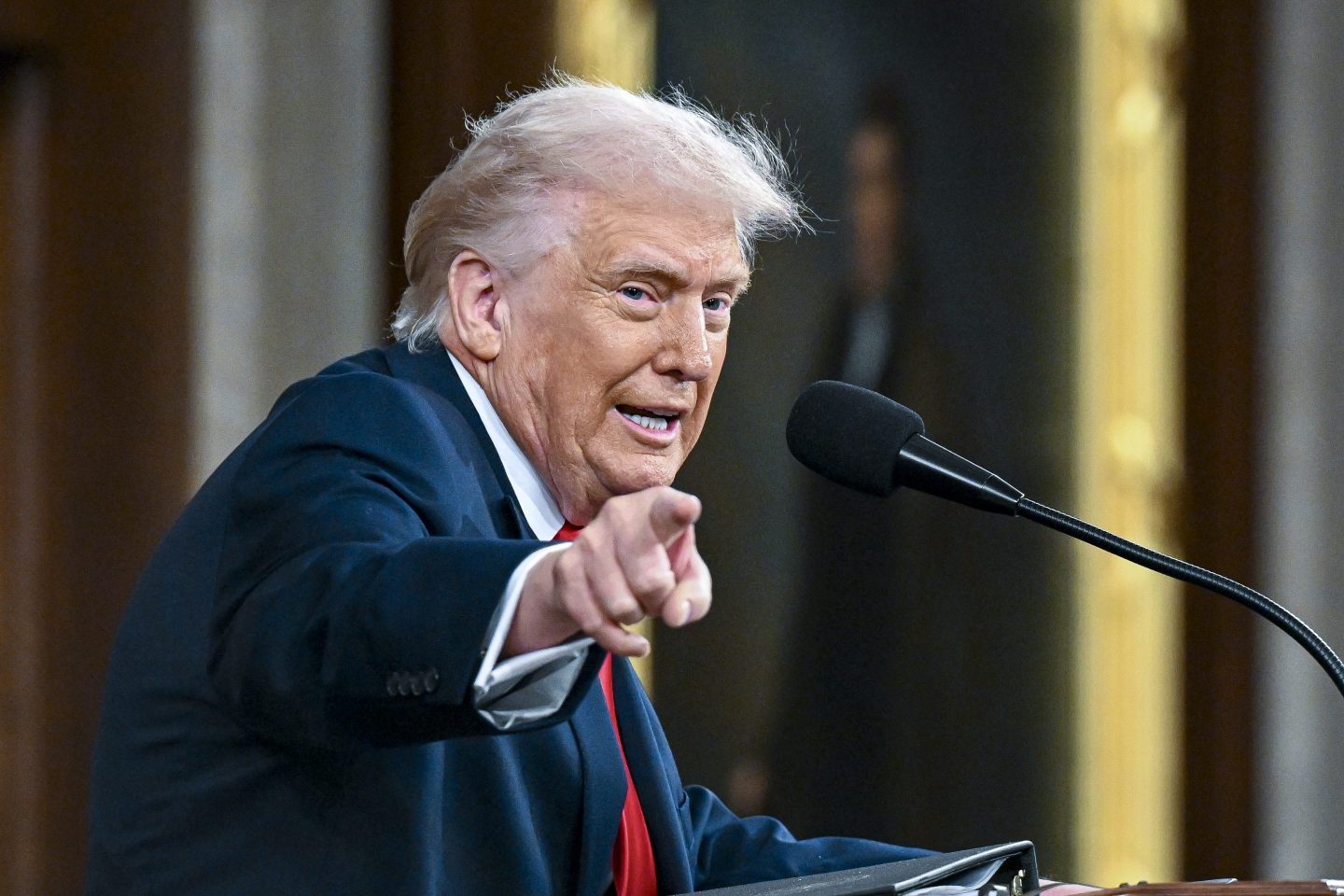 President Donald Trump gesturing during his State of the Union address