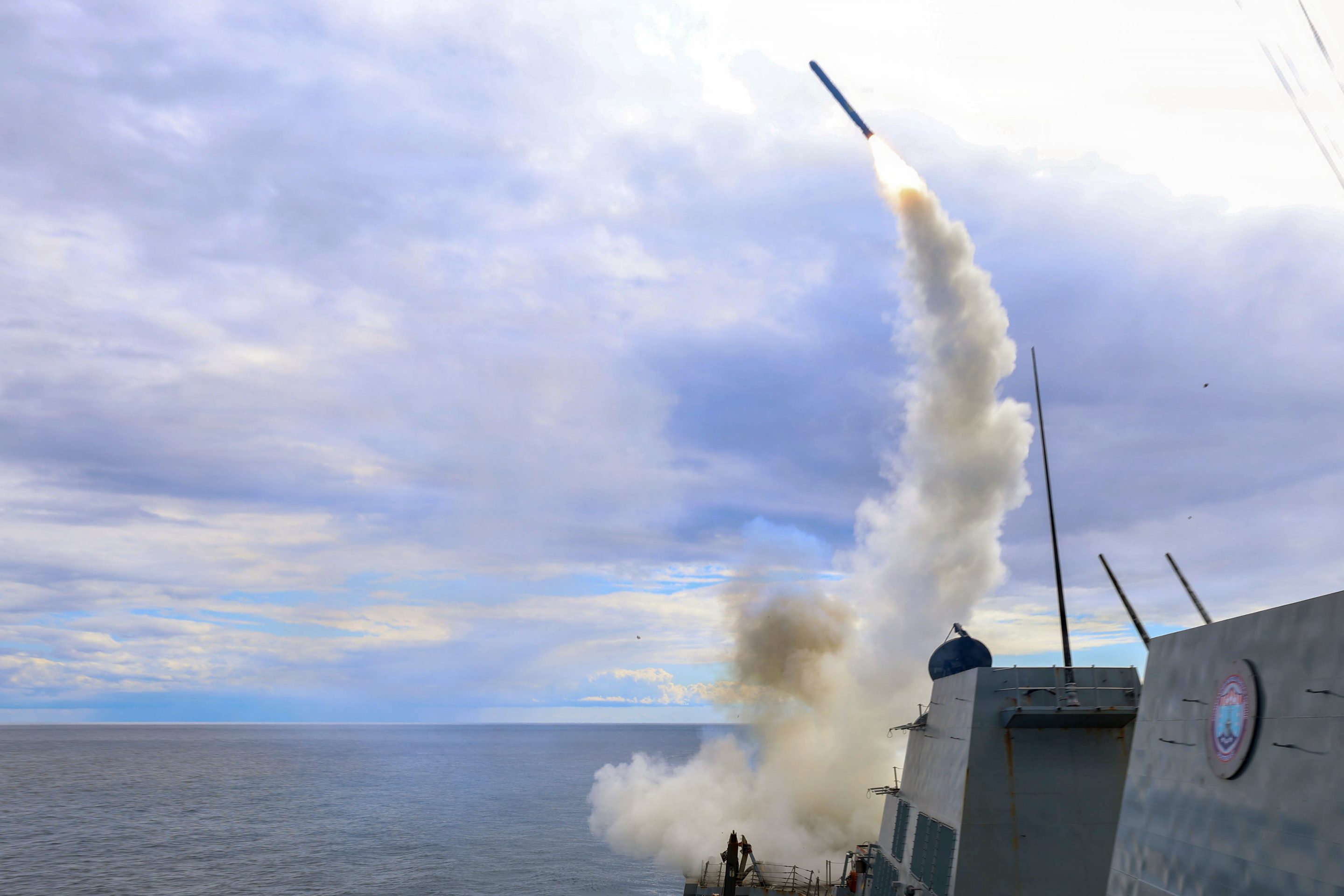 The USS Thomas Hudner fires a Tomahawk missile in support of Operation Epic Fury.