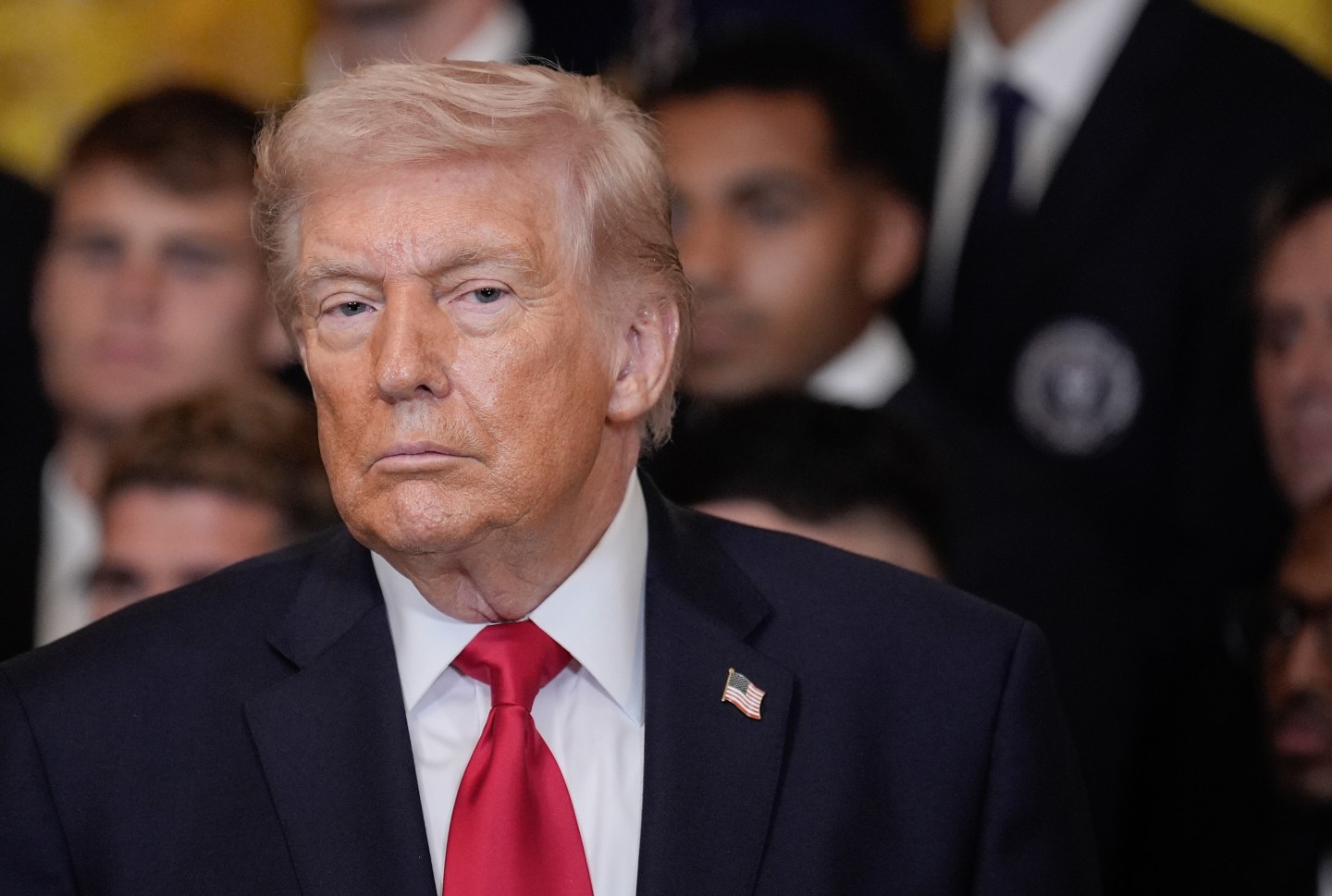 Photo: US President Donald Trump during an event with Inter Miami CF in the East Room of the White House in Washington, DC, US, on Thursday, March 5, 2026. Inter Miami CF is visiting the White House to celebrate their 2025 championship win.