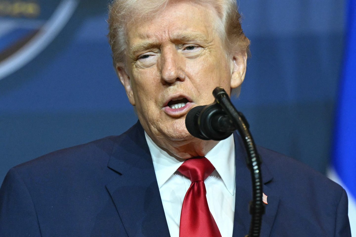 US President Donald Trump speaks during the "Shield of the Americas" Summit at Trump National Doral in Miami, Florida, March 7, 2026. President Trump is hosting a dozen right-wing leaders from Latin America and the Caribbean to discuss issues facing the region, from organized crime to illegal immigration. The summit also aims to serve Washington by boosting US interests in the region and curbing those from foreign powers like China. (Photo by SAUL LOEB / AFP via Getty Images)