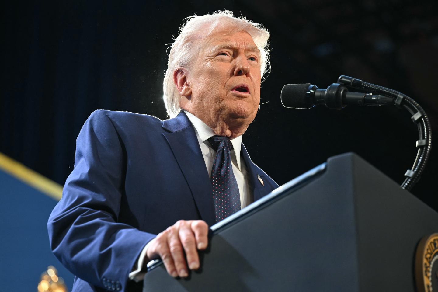 US President Donald Trump speaks during the Republican Members Issues Conference at Trump National Doral in Miami, Florida, on March 9, 2026.