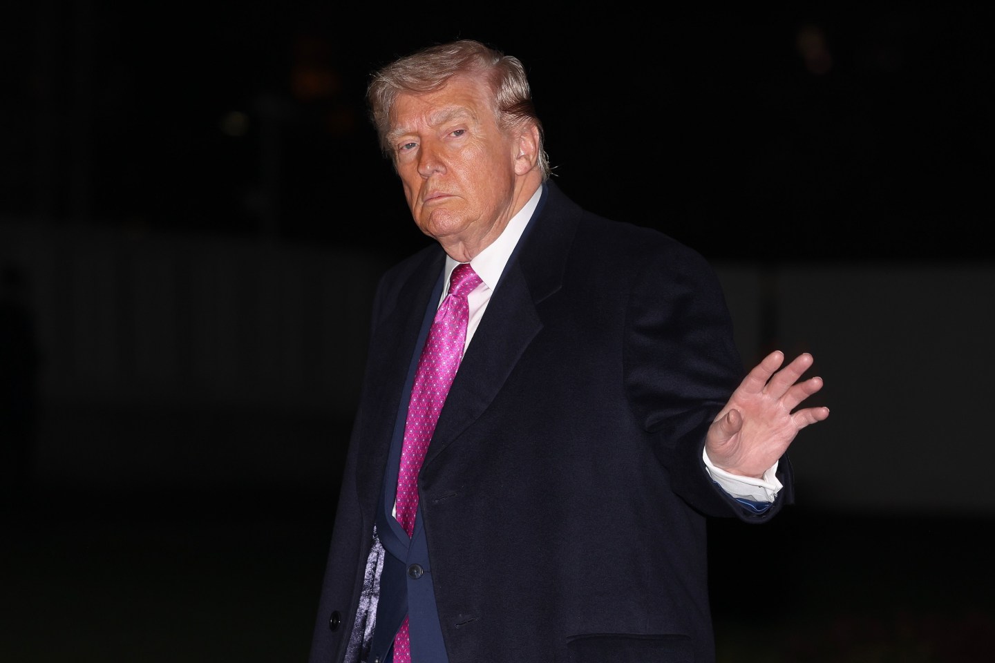 WASHINGTON, DC - MARCH 29: President Donald Trump waves at the press as he walks on the South Lawn of the White House on March 29, 2026 in Washington, DC. The President spend the weekend in Florida. (Photo by Tasos Katopodis/Getty Images)