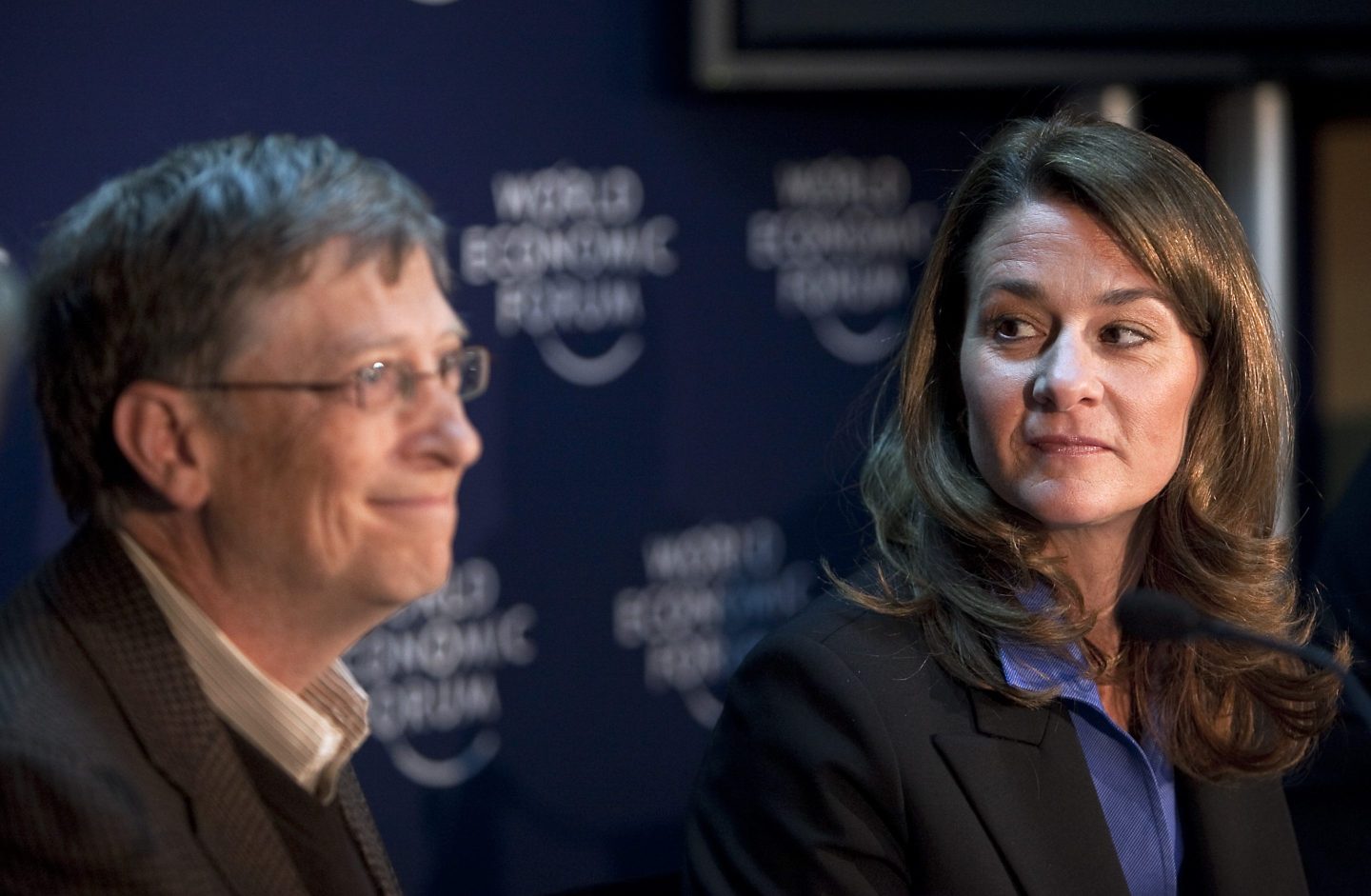 Bill Gates, left, and Melinda French Gates, co-chairmen of the Bill & Melinda Gates Foundation, hold a press conference on day three of the 2010 World Economic Forum (WEF) annual meeting in Davos, Switzerland, on Friday, Jan. 29, 2010. Bill and Melinda Gates said their foundation will commit $10 billion over the next decade to help develop vaccines for the world's poorest countries, a project that may save the lives of 8.7 million children. Photographer: Chris Ratcliffe/Bloomberg via Getty Images