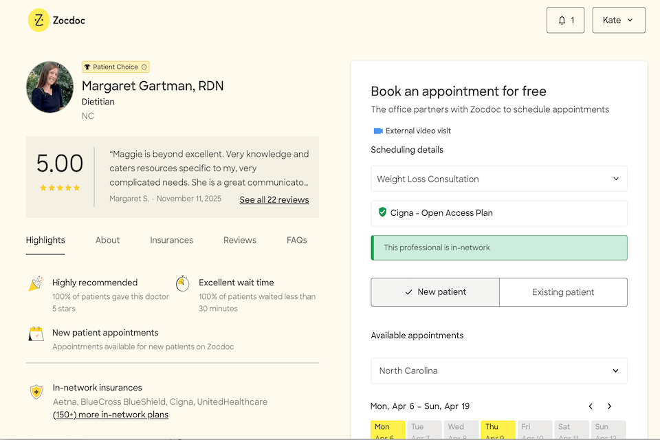 Zocdoc as Best Online Dietitian