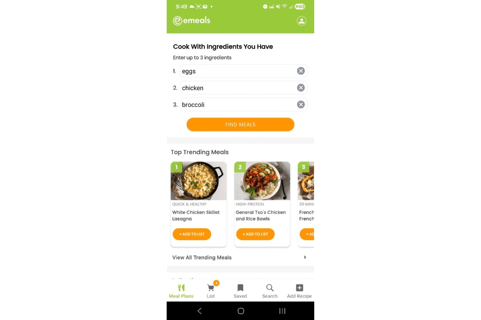 Emeals as best meal planning app