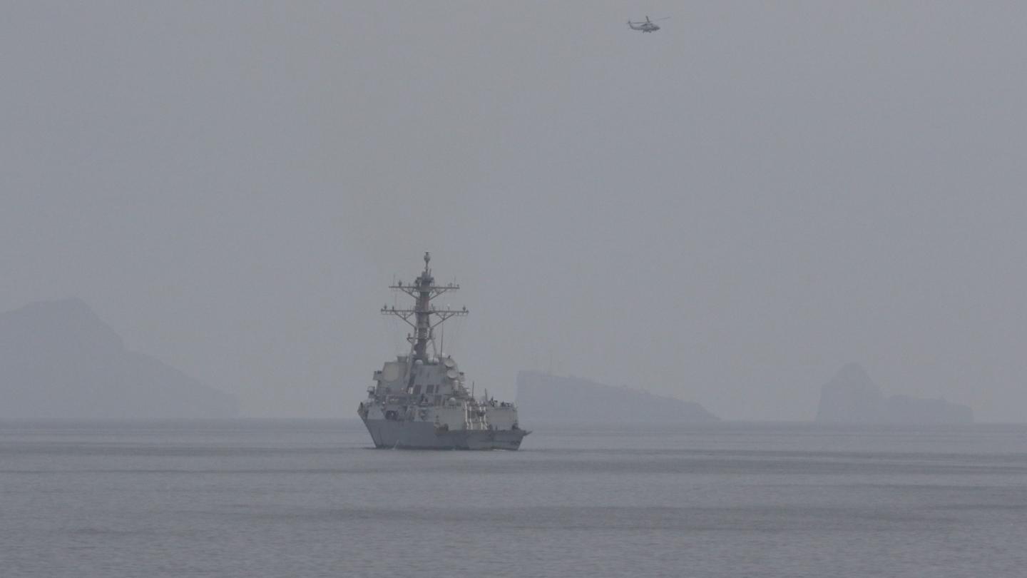 A U.S. Navy destroyer in the Strait of Hormuz on April 11, 2026.