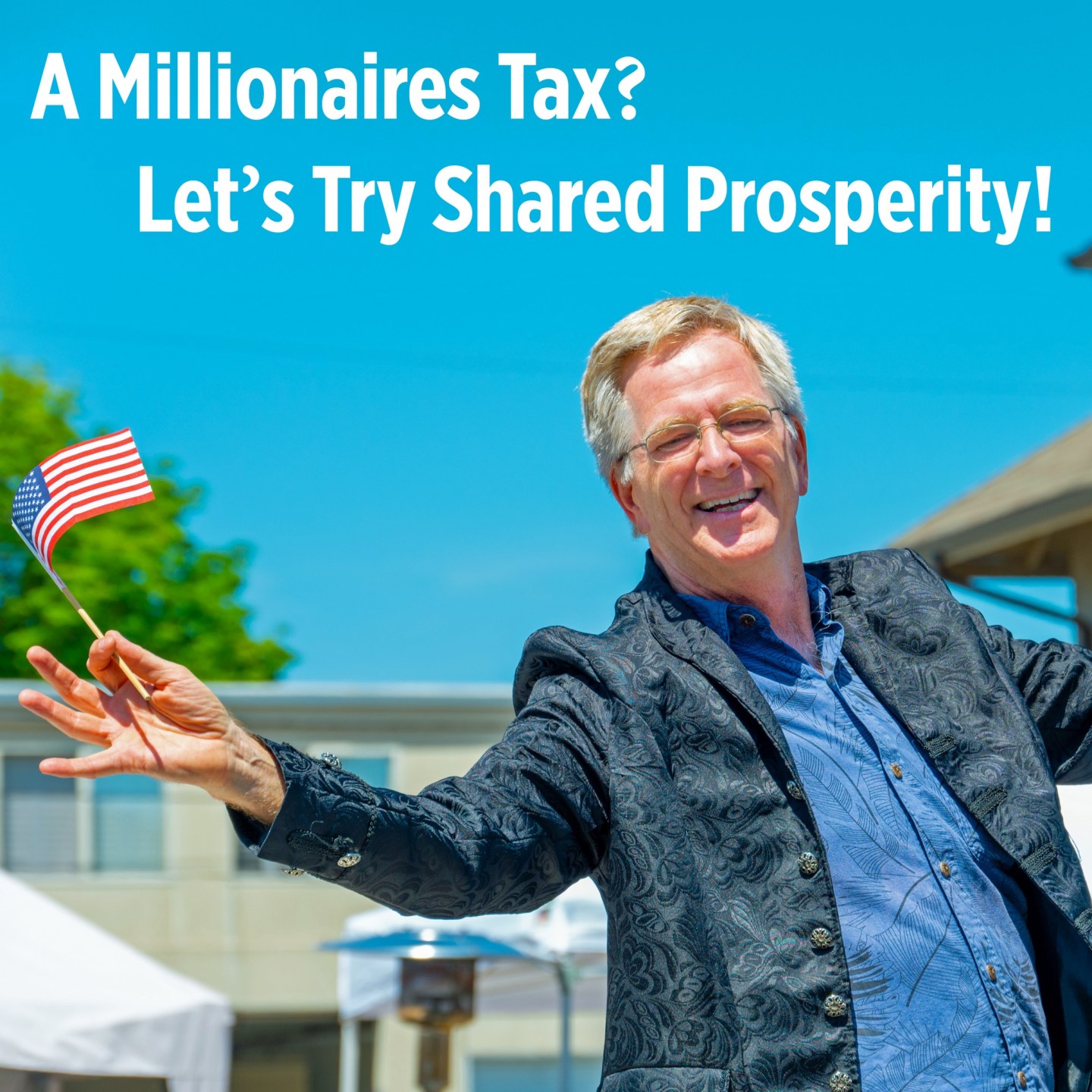 rick steves holds american flag