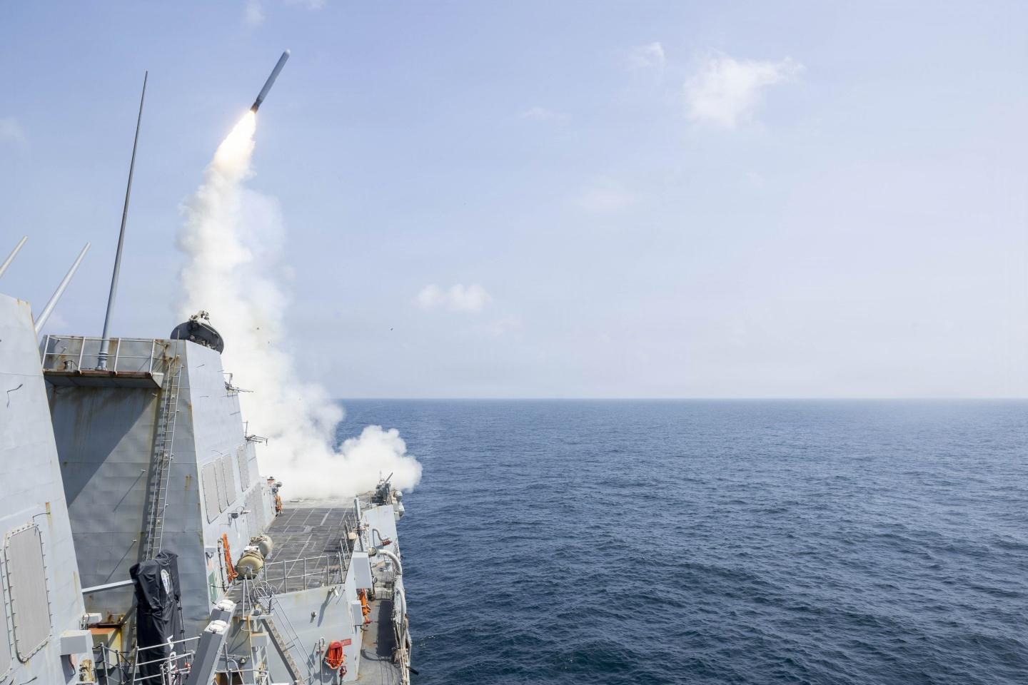 Guided-missile destroyer USS Delbert D. Black (DDG 119) fires a Tomahawk Land Attack Missile (TLAM) in support of Operation Epic Fury, Feb. 28, 2026. 