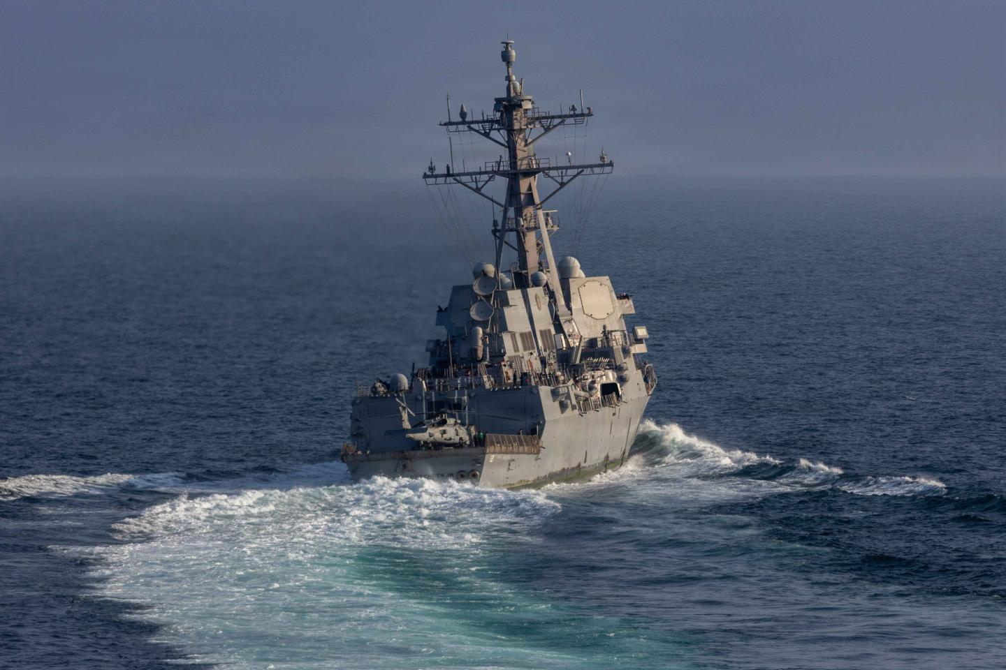 Arleigh Burke-class guided-missile destroyer USS Frank E. Petersen Jr. (DDG 121) sails in the Arabian Sea during Operation Epic Fury, March 18, 2026. 